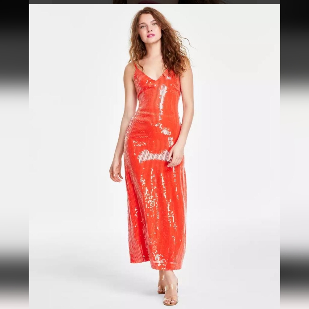 NWT 1. STATE Women's Sequin Sleeveless Midi Slip Dress In Summer Fig Size 8 $139 - Picture 3 of 12